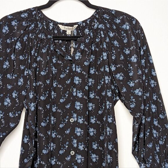 Tucker NYC Classic Blouse Desert Willow in Crepe de Chine Silk Top Smock Collar - Picture 2 of 7